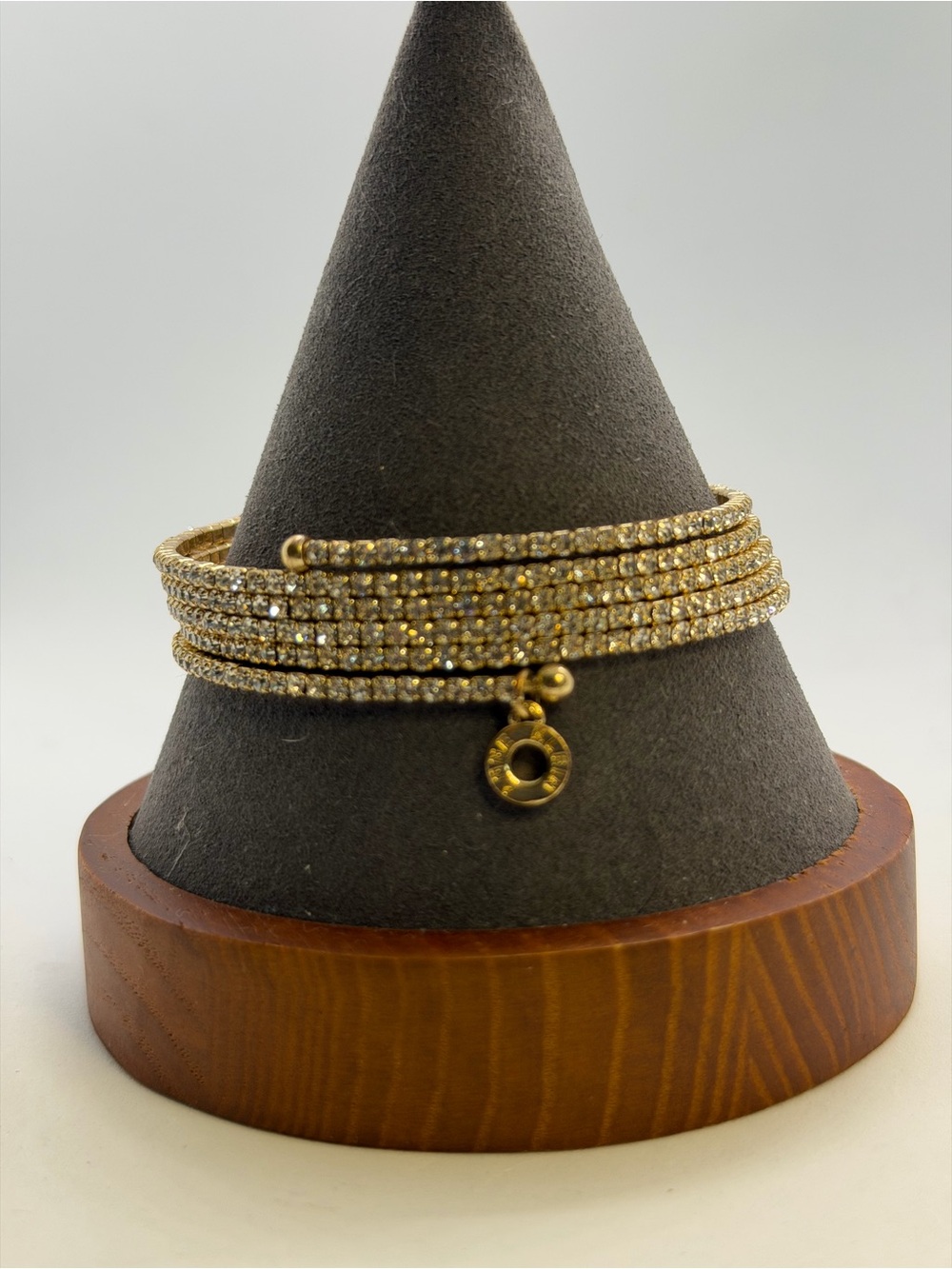 Anne Klein Gold-Tone Crystal Wrap Bracelet with Charm Disc
